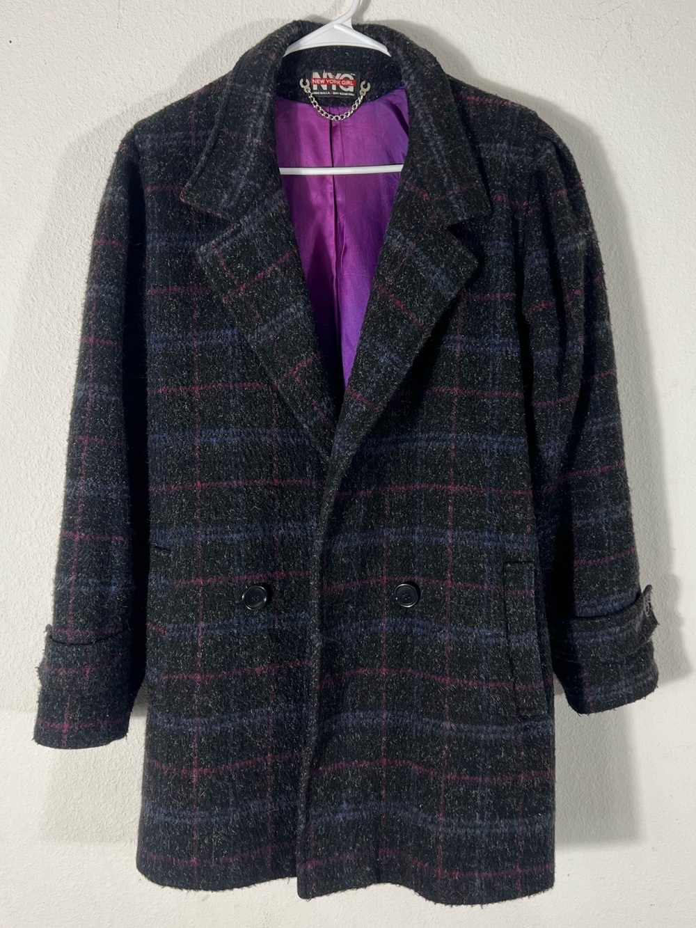 Vintage New York Girl NYG Plaid Wool Blend Coat